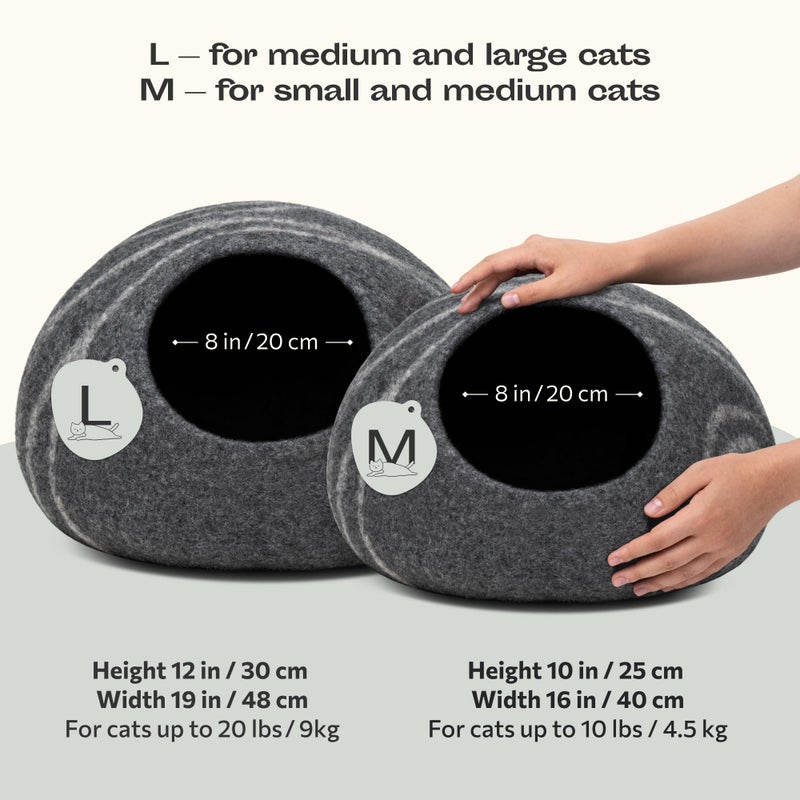 MEOWFIA كهف ميؤفيا للقطط - سرير قطط من الفيلت الفاخر للقطط الداخلية، مصنوع يدويًا من 100% صوف ميرينو، قط (كبير، رمادي داكن) - Image 2